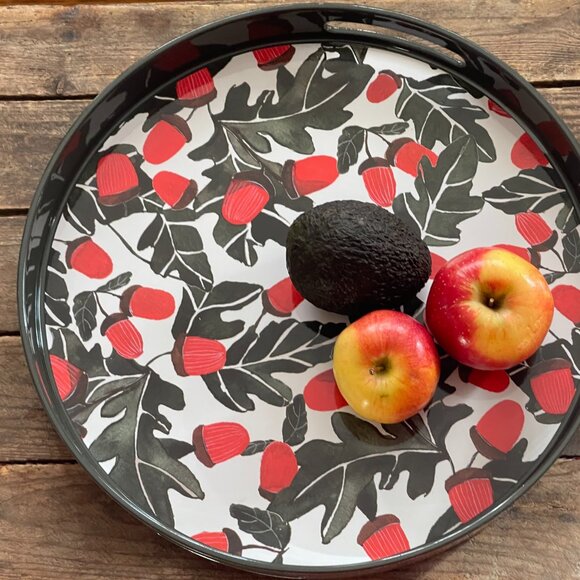 Decorative Serving Tray--stunning pattern of Red-Black Acorns and Leaves - Picture 6 of 16